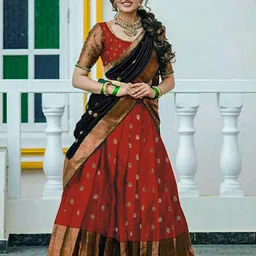 MANMOHITSAREE Woven Design Silk Semi-Stitched Lehenga & Unstitched Blouse With Dupatta-image-24