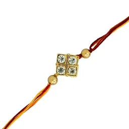 Anouk Set Of 3 Americon Diamond Studded And Beaded Thread Rakhis With Card & Pooja Thali image 5