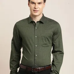 Turtle Men Standard Slim Fit Grid Tattersall Checked Spread Collar Cotton Formal Shirt-image-97