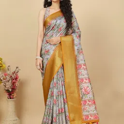 J 6 DESIGNER Floral Printed Woven Design Border Block Print Saree With Blouse Piece-picture-44