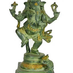 Exotic India Gold-Toned & Green Religious Dancing Ganesha Idol Showpiece-image-25