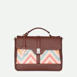 ZOUK WavBeach Nessa Geometric Printed Structured Jute Satchel-4