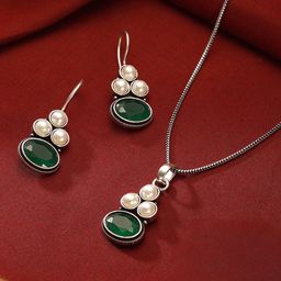 Saraf RS Jewellery American Diamond-Studded Floral Minimal Pendant Chain Jewellery Set-image-94