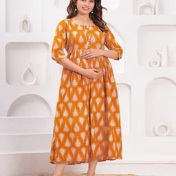 Fasnesio Women Ethnic Motifs Printed Maternity Cotton Anarkali Kurta-picture-21