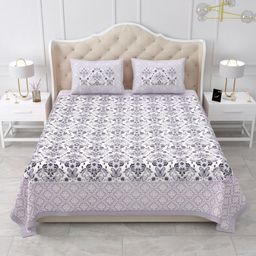 Qfab Purple Ethnic Motifs 144 TC Queen Bedsheet with 2 Pillow Covers-image-49