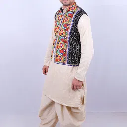AGLARE Men Floral Open Front Jacket With Embroidered image 3