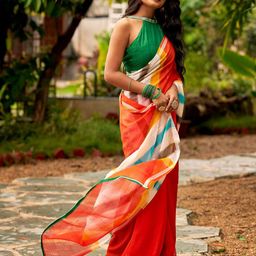 KALINI Striped Printed Saree With Unstitched Blouse Piece-image-72