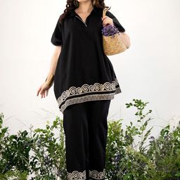 ZUMMER Printed Shirt Collor Neck Tunic With Palazzos Co-Ords-44