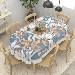 The Home Story Blue Floral Oval 6-Seater Table Cover-picture-12