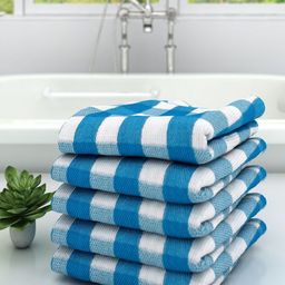 Aura Blue & White 5 Pieces Striped Cotton 210 GSM Bath Towel-image-65