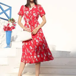 Sera Floral Print Fit & Flare Midi Dress-image-8
