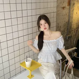 KPOP Women Printed Off-Shoulder Peplum Top-image-9