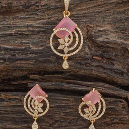 Kushal's Fashion Jewellery Pink Gold-Plated Party Zircon Pendant Set-image-51