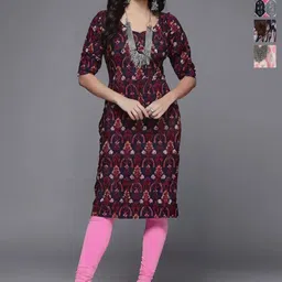 Anouk Rustic Women Pack of 4 Ethnic Motifs Printed Straight Crepe Kurta-image-97