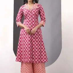 Charukriti Women Floral Printed Regular Pure Cotton Kurta with Palazzos-image-5