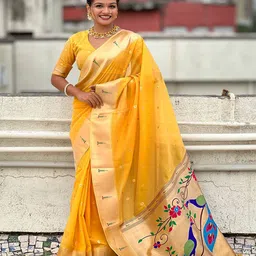 ELITE WEAVES Floral Woven Design Organza Paithani Saree-picture-32