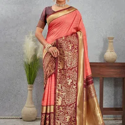 BerMondsey Checked Woven Design Zari Banarasi Saree-picture-11