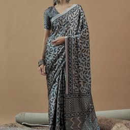 Anouk Bagh Poly Crepe Block Print Saree-17