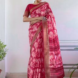 DIVASTRI Floral Printed Woven Design Zari Saree-23