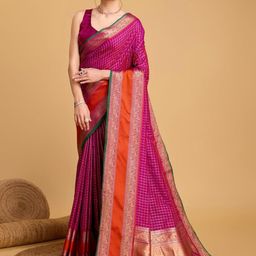 MARUTI ART Checked Zari Jacquard Paithani Saree-image-82