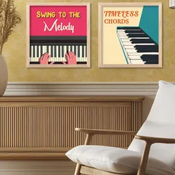 Kotart Brown & Cream-Coloured 2 Pieces Music Theme Printed Wooden Wall Paintings image 4