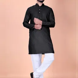 Men Solid Straight Kurta (Black)-image-50