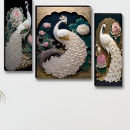 Myntra Elegant Homes White & Pink 3 Pieces Peacock Birds & Animals Wall Art-image-102