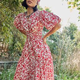 Pink Paprika by SASSAFRAS Women Floral Printed Pure Cotton Fit & Flare Midi Dress-image-82