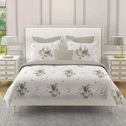 SWAYAM Ananda Beige Printed Pure Cotton 210 TC Fitted Queen Bedsheet Set 1.98 x 1.82m-image-90
