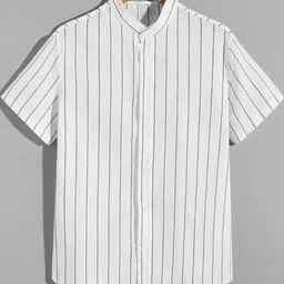TIOR Boys Standard Vertical Stripes Band Collar Casual Shirts-picture-13