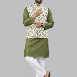 WELL TEX Striped Mandarin Collar Straight Kurta With Pyjamas And Nehru jacket-image-71