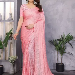 Nirmohi Fashion Checked Supernet Saree-image-2