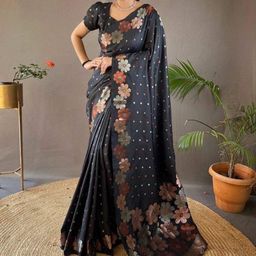 DHRUVIL IMPEX Woven Design Silk Banarasi Saree With Blouse Piece-picture-46