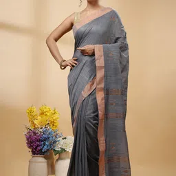 SLAGHA Ethnic Motifs Zari Taant Saree-image-36