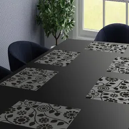 LooMantha Transparent & Black 6 Pieces  Printed Rectangular Table Placemats image 1