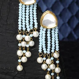 Sangria Gold Plated Crystal Kundan Studded & Beaded Contemporary Drop Earrings-43
