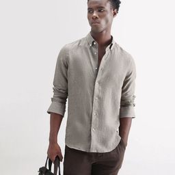 RARE RABBIT Spread Collar Comfort Linen Shirt-image-67