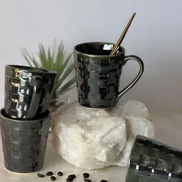 ARAVALII Green 4 Pieces  Textured Ceramic Mugs 250ml-2
