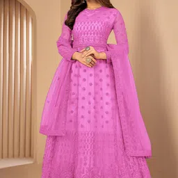 A TO Z CART Embroidered Net Ethnic Dress With Dupatta-image-58