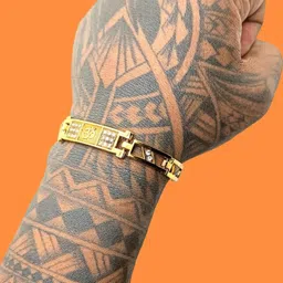 Dynamic Retail Global Men Gold Color Ethnic Gold-Plated Stainless Steel Link Bracelet-image-75