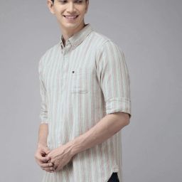 Men Slim Fit Striped Button Down Collar Casual Shirt-image-92