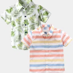 BAESD Kids Boys Pack of 2 Floral Printed Classic Regular Fit Cotton Formal Shirt-94