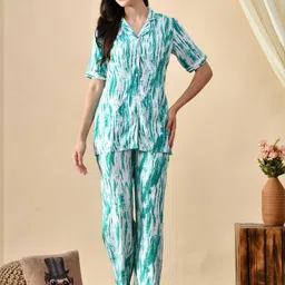 Mintmarie Green & White Rayon Night Suit Set-picture-9
