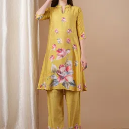 FASHOR Printed Mandarin Collar Neck Tunic With Trousers Co-Ords-image-67