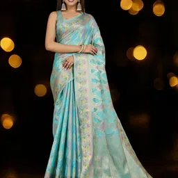DIVASTRI Woven Design Zari Organza Banarasi Saree-picture-50