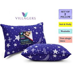 VILLAGERS Set of 2 Blue Cotton Filled Polyester Sleep Pillow-image-68