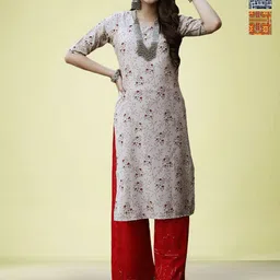 Moda Rapido Women Ethnic Motifs Printed Thread Work Floral Crepe Kurta-image-53