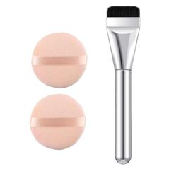 Facejewel Set Of 3 Silvery Foundation Brush With Round Makeup Puff-5