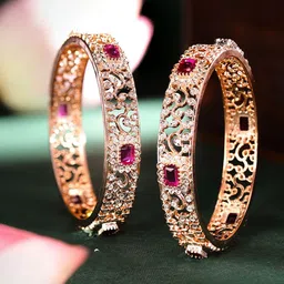 Priyaasi Set Of 2 Gold Plated American Diamond & Crystal-Studded Bangles-19