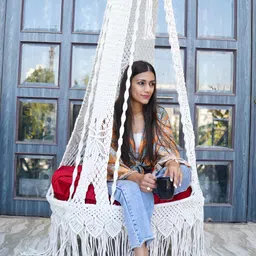 Patiofy White Macram Comfortable Hammock Swing Chair With Cushion-picture-27